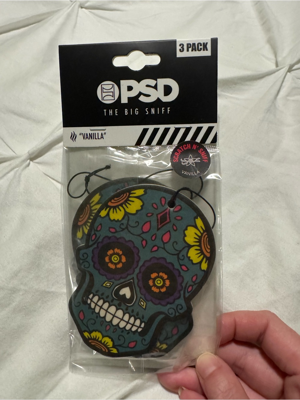 PSD Sugar Skull Vanilla Scented Air Freshener - Teal & Yellow